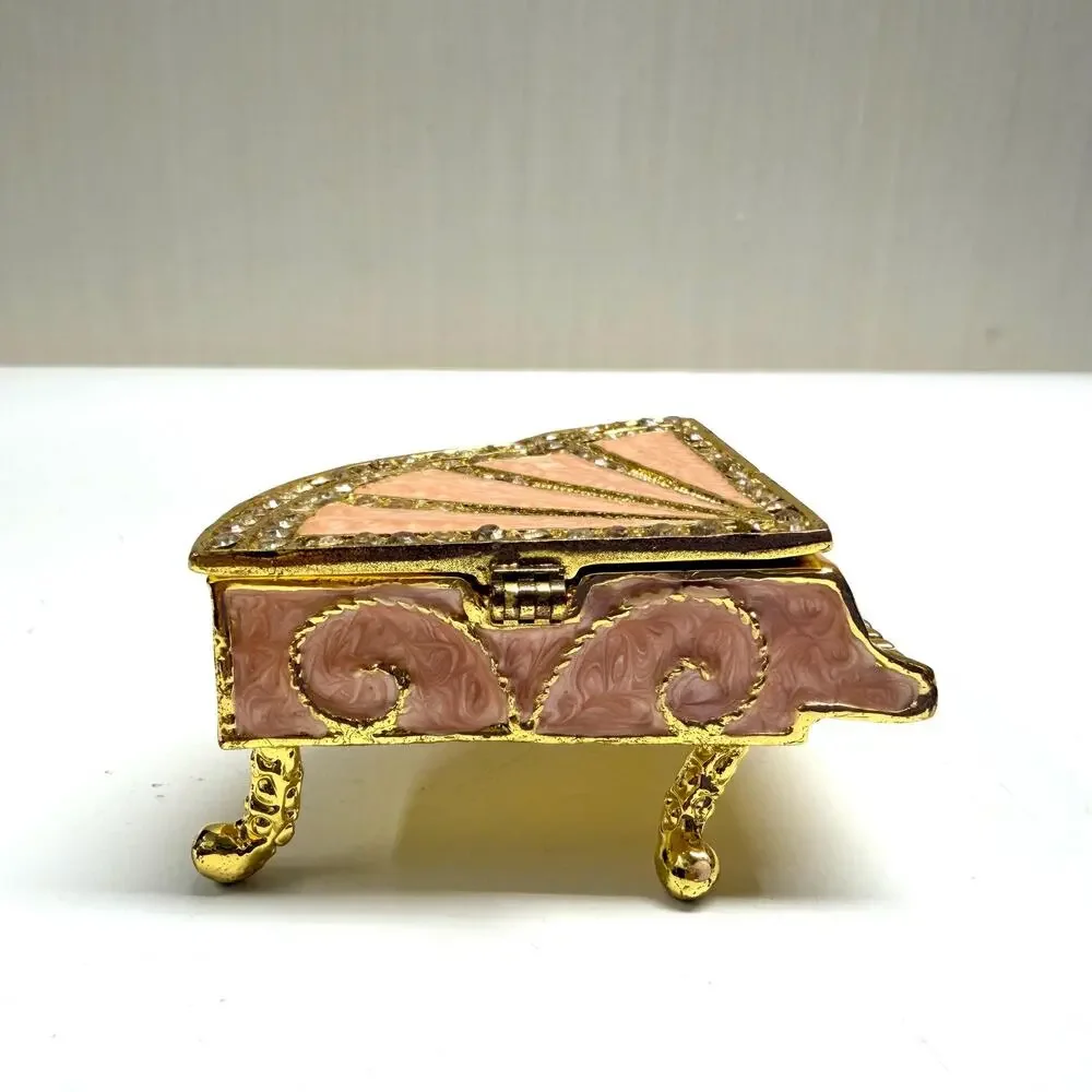 Vintage Grand Piano Metal Enameled Faux Crystal Trinket Box